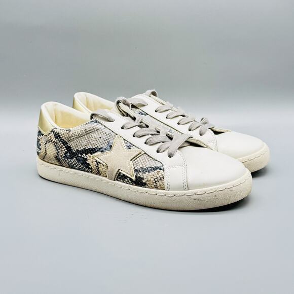 Vintage Havana Shoes Womens 7.5 White Gold Snake Print Star Low Top Sneakers - Picture 2 of 13